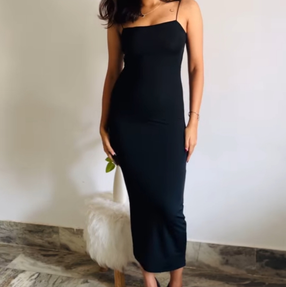 Organic Cotton Black Midi Slip Dress
